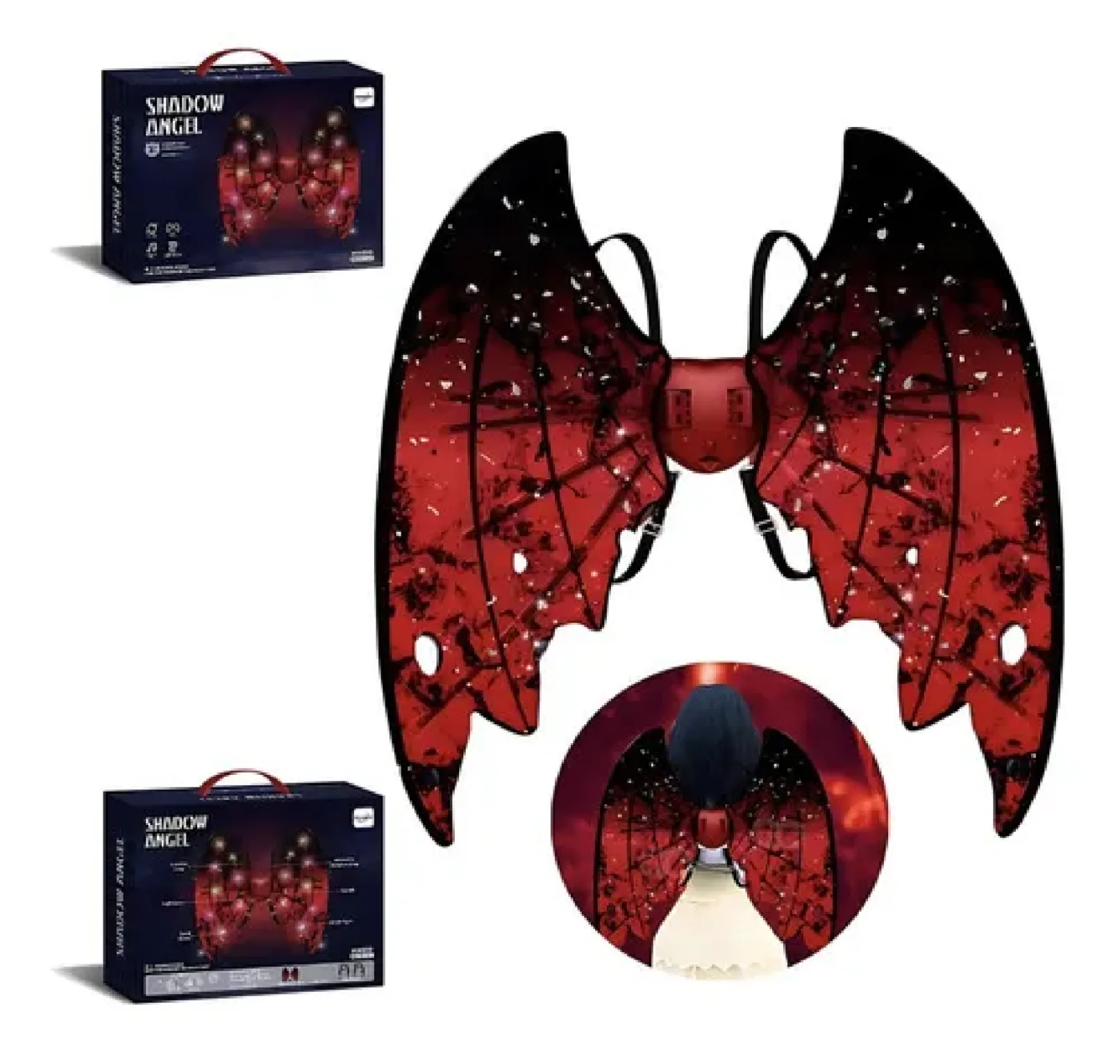 Alas de ángel oscuro con luces LED rojas