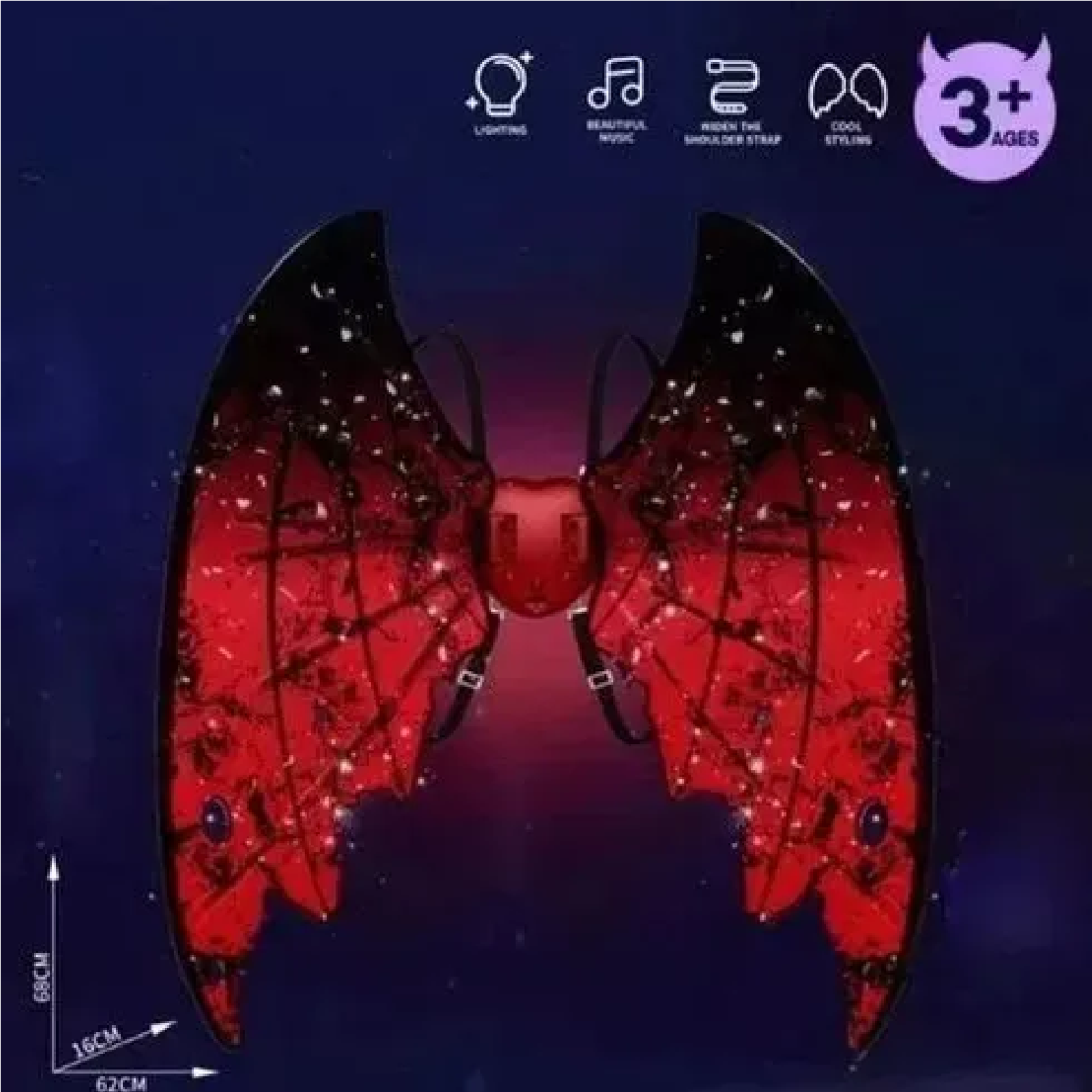Alas de ángel oscuro con luces LED rojas