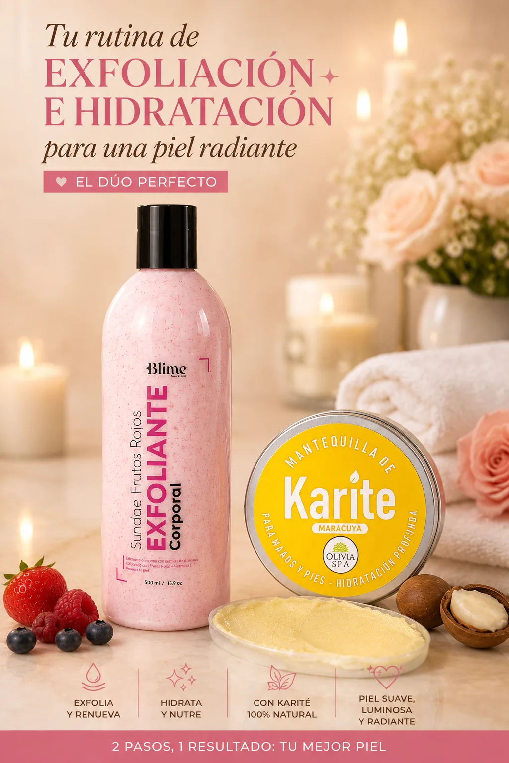 Combo spa corporal: exfoliante 500 ml + mantequilla de karité
