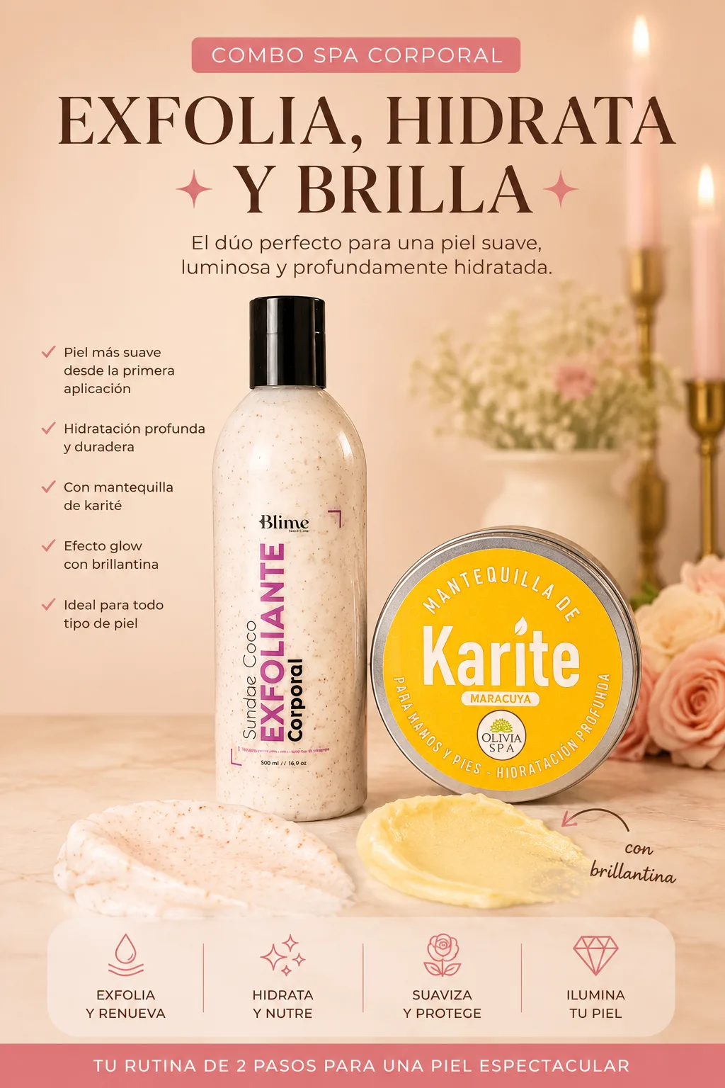 Combo spa corporal: exfoliante 500 ml + mantequilla de karité