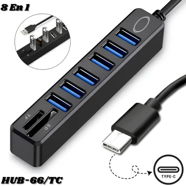 Hub USB tipo C 8 en 1 con lector de tarjetas