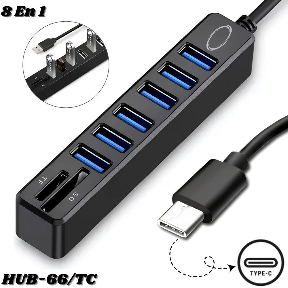 Hub USB tipo C 8 en 1 con lector de tarjetas