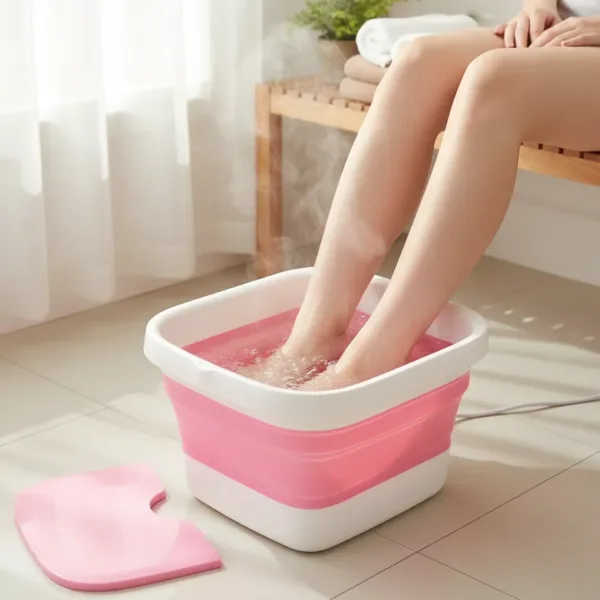 Balde plegable para pies con rodillos de masaje