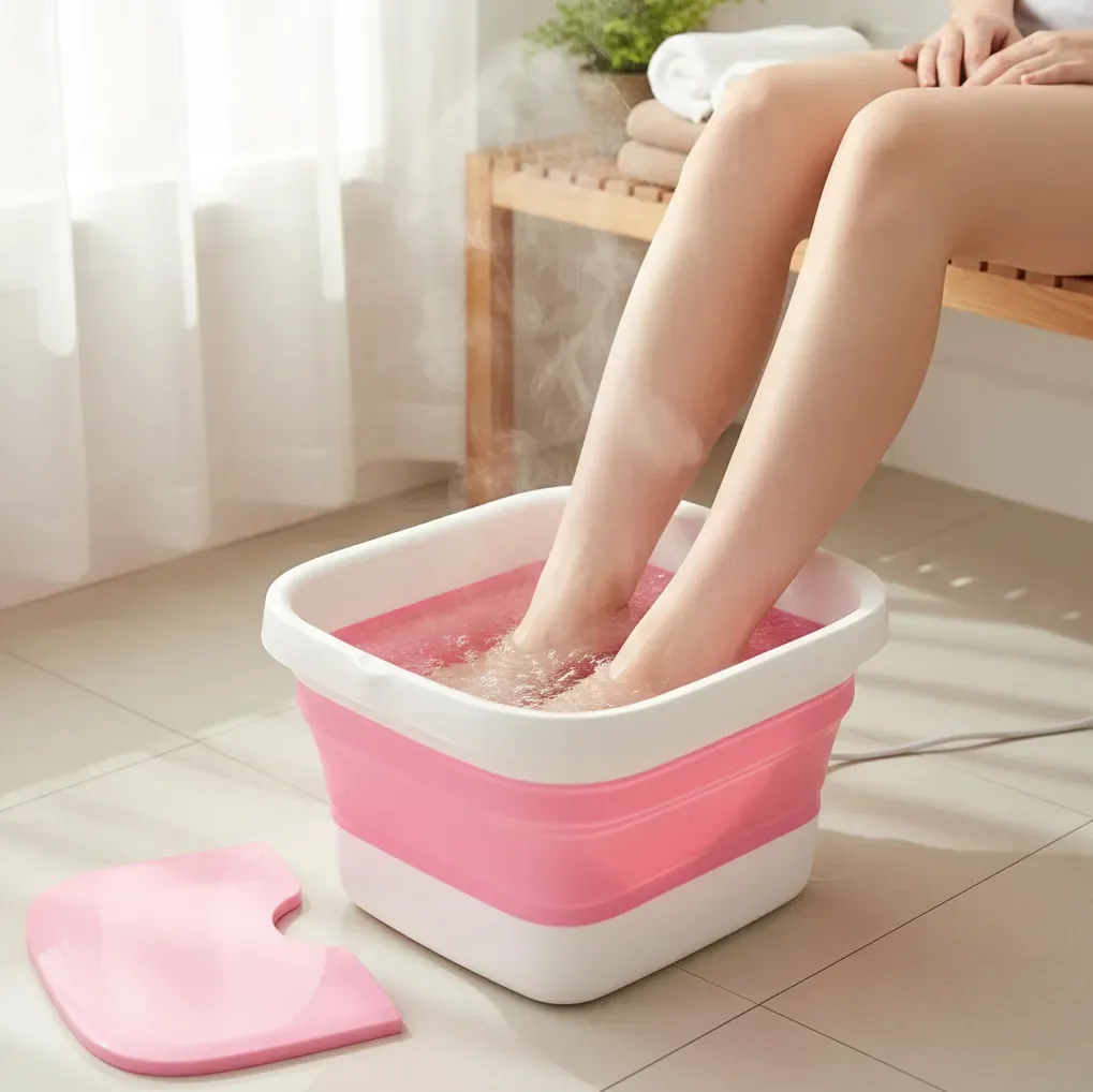 Balde plegable para pies con rodillos de masaje