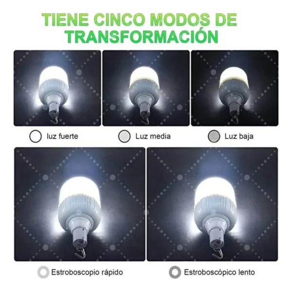 Bombillo LED recargable USB con 5 modos de luz
