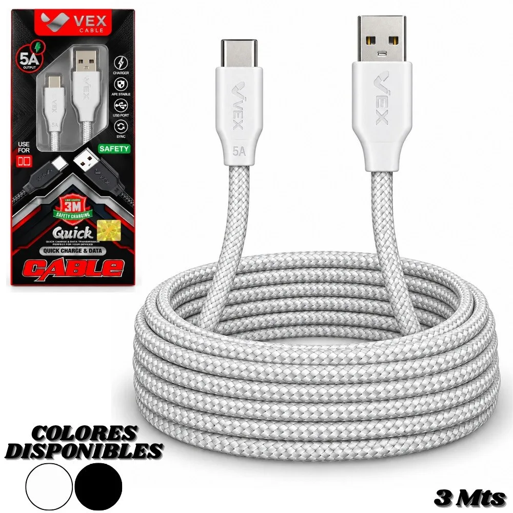 Cable USB a tipo C de 3 metros trenzado