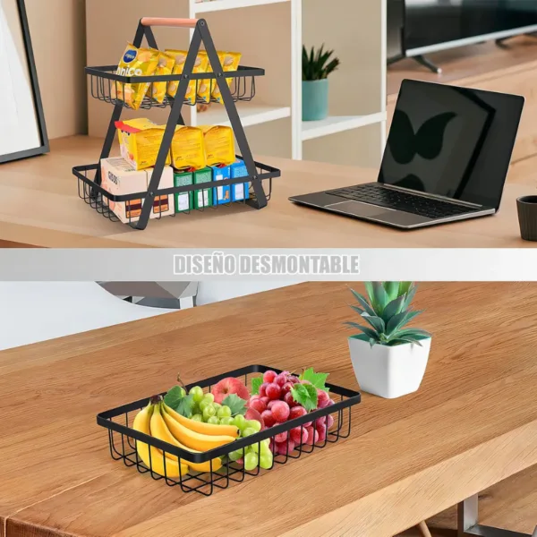 Frutero metálico de 2 niveles con asa