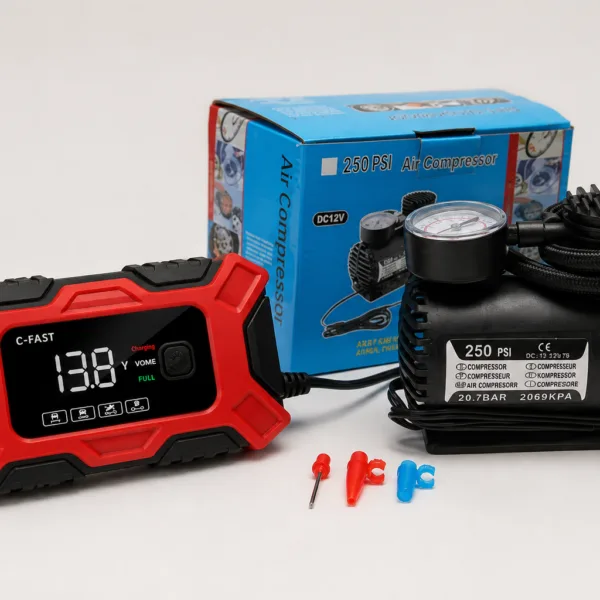 Combo cargador de batería 12 V para carro con compresor