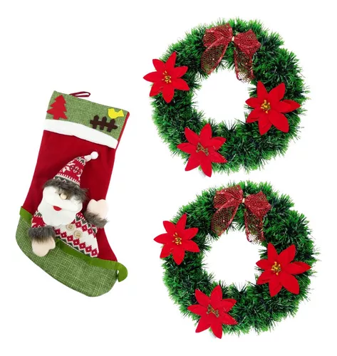 Combo 2 coronas navideñas y bota de Navidad