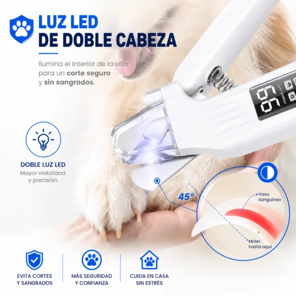 Cortaúñas y lima eléctrica 2 en 1 para mascotas con luz