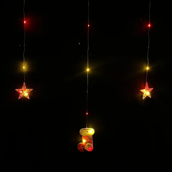 Cortina de luces navideñas con estrellas y botas de 3 m