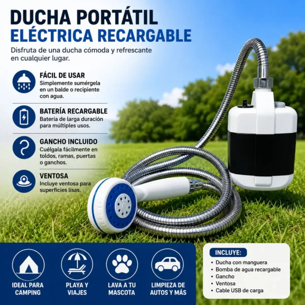 Ducha portátil recargable con bomba sumergible