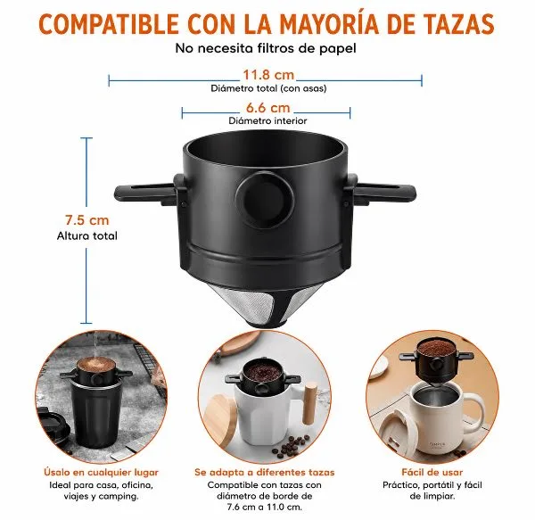 Filtro de café reutilizable de acero