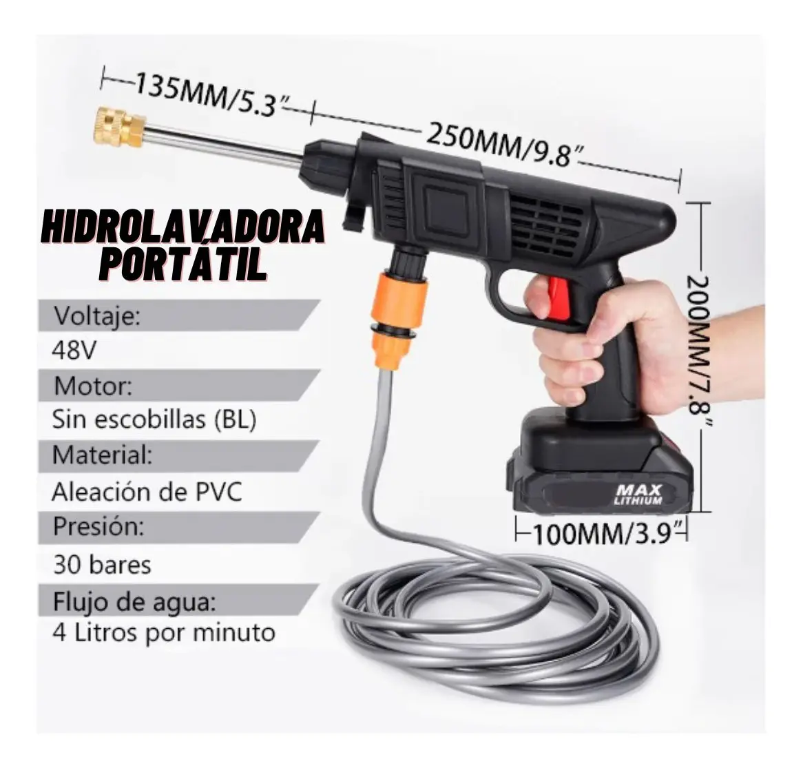 Hidrolavadora portátil inalámbrica con 2 baterías