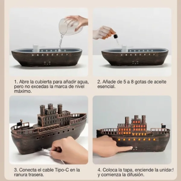 Humidificador difusor de aromas en forma de barco