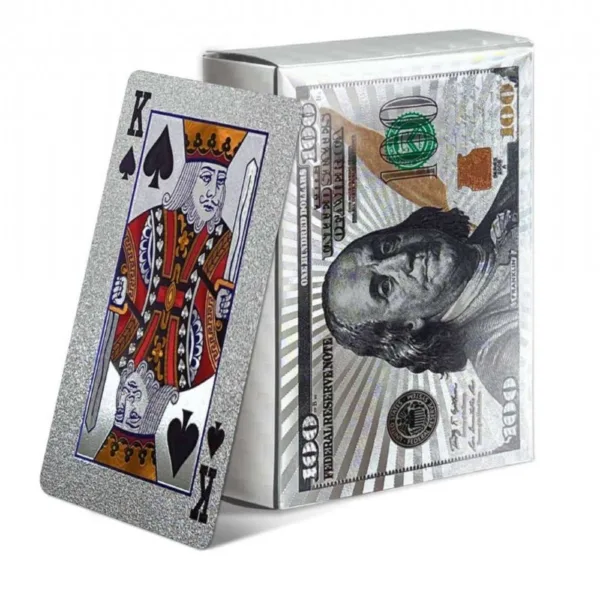 Baraja de cartas plateadas de plástico diseño dólar