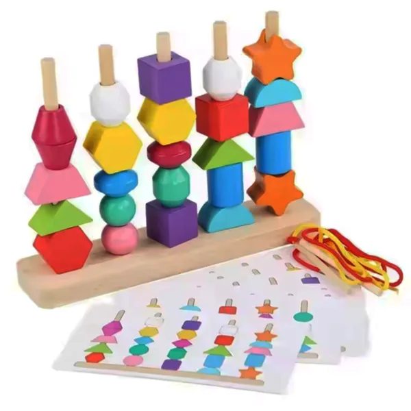 Juego de apilar y enhebrar en madera