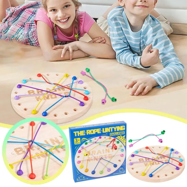 Juego de desenredar cuerdas en madera