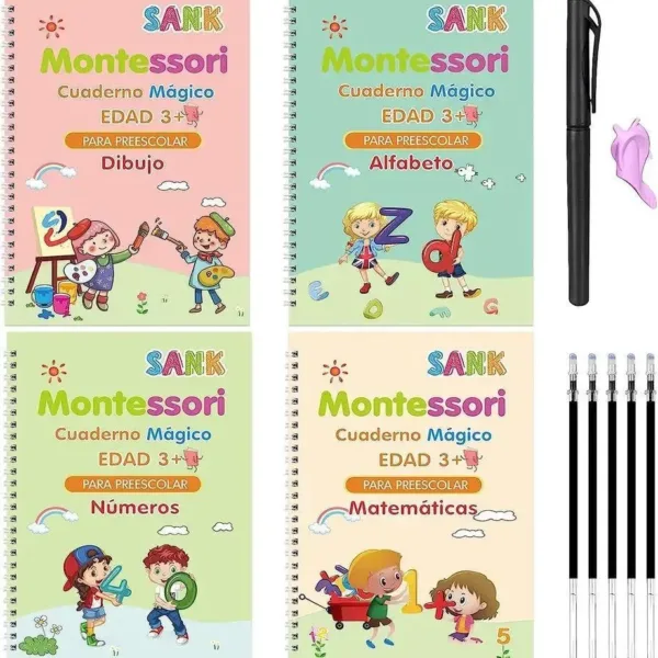 Cuadernos de caligrafía Montessori con tinta mágica (x4)