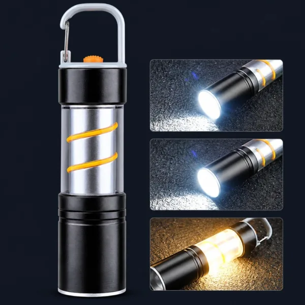 Linterna LED recargable con gancho y luz ambiente