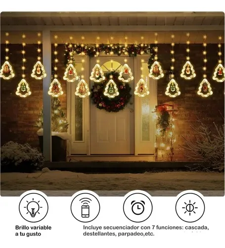 Cortina de luces navideñas de 3 m con figuras de árbol