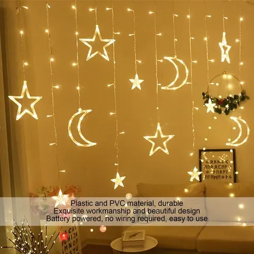 Cortina de luces navideñas de luna y estrellas 3 m