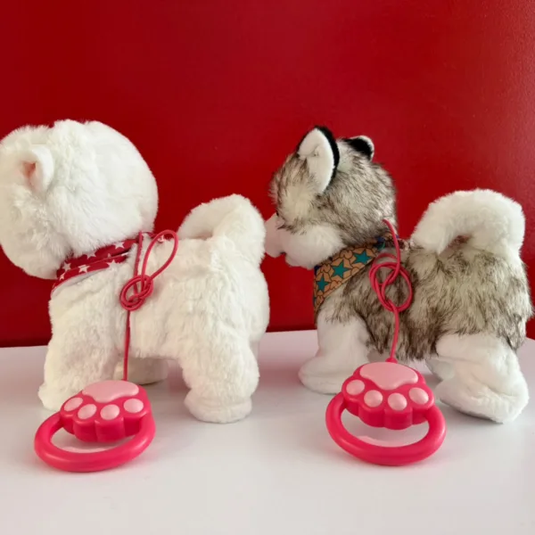 Perrito de peluche con correa para pasear