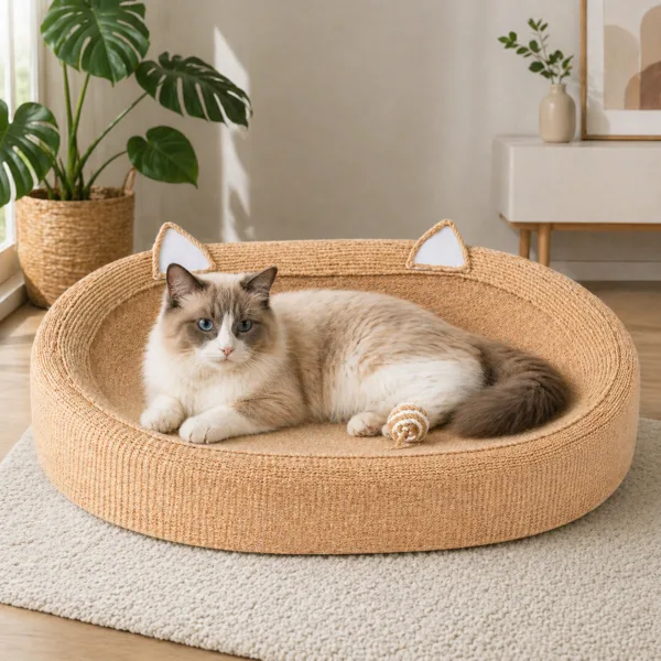 Cama rascador ovalada para gatos con orejitas