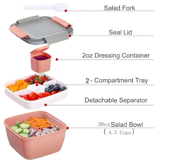 Recipiente para ensalada con bandeja y vaso para aderezo