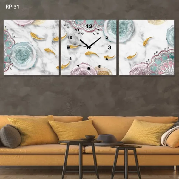 Reloj de pared de 3 piezas con flores