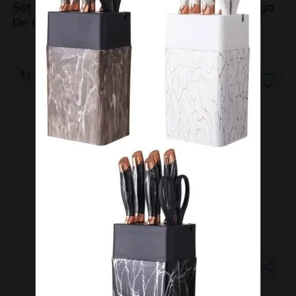 Set de cuchillos de 7 piezas con base diseño mármol