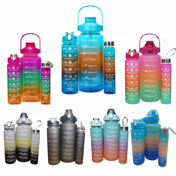 Set de 3 botellas de agua con marcador de horario