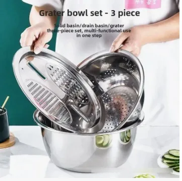 Set de bowl con rallador y colador de acero, 3 piezas