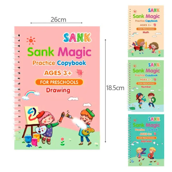 Cuadernos mágicos de caligrafía x4 con lapicero