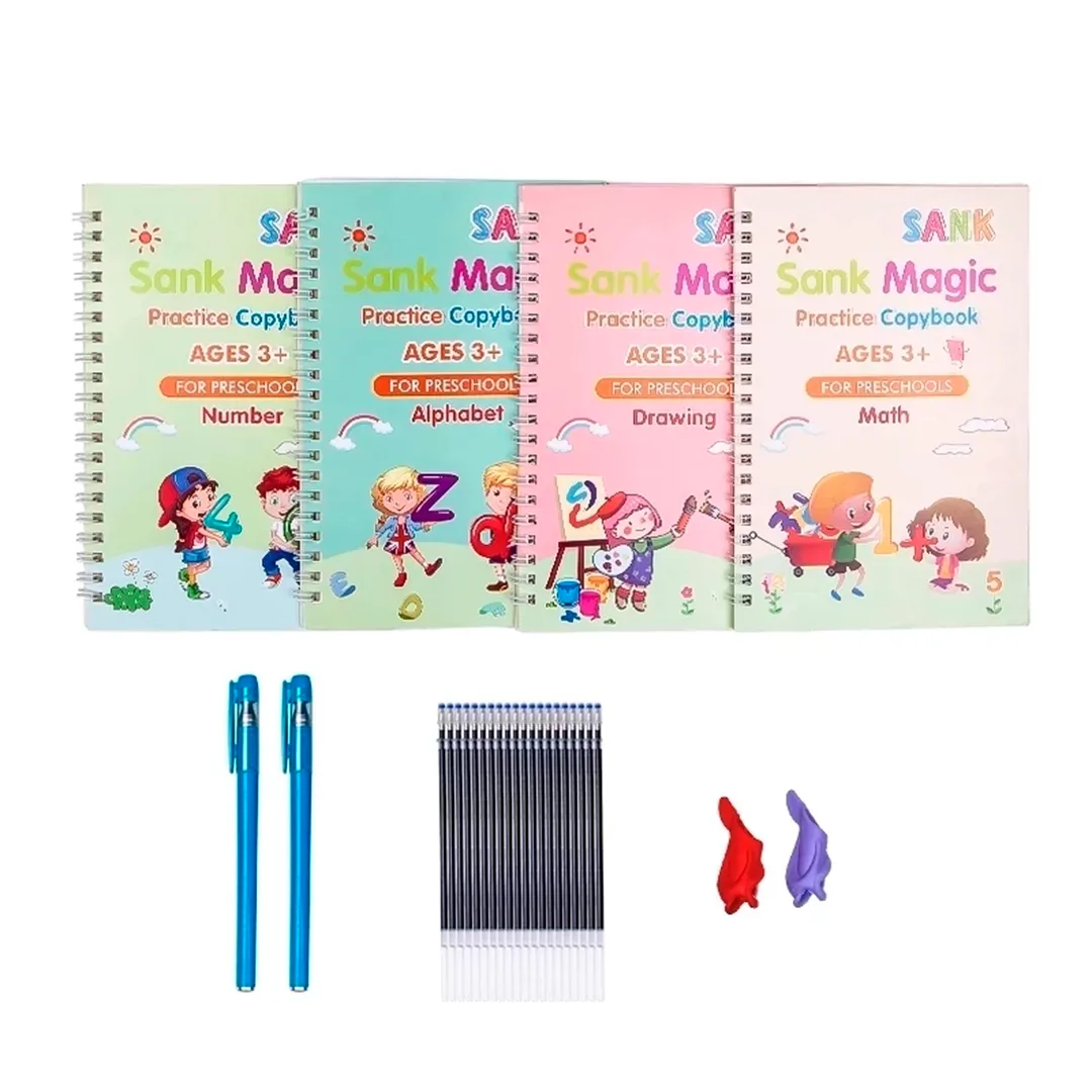 Cuadernos mágicos de caligrafía x4 con lapicero