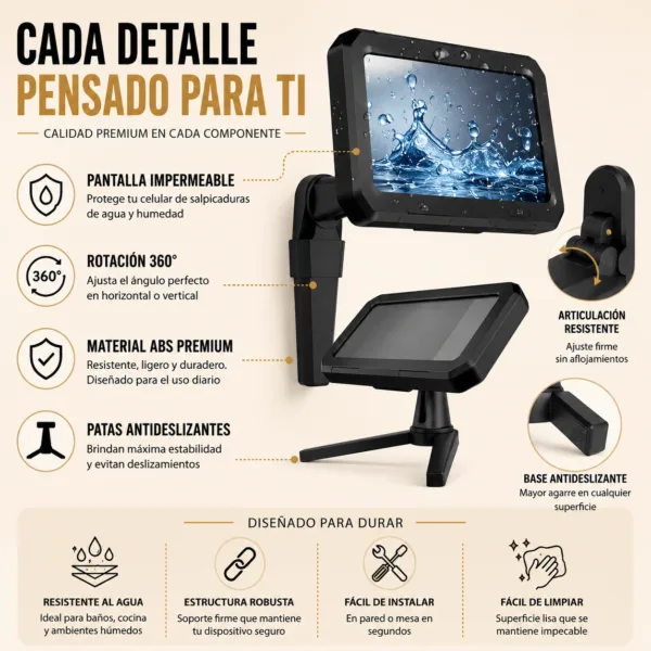 Soporte de celular giratorio resistente a salpicaduras