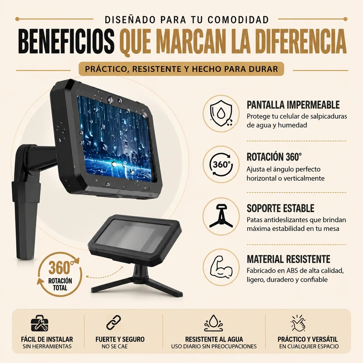 Soporte de celular giratorio resistente a salpicaduras
