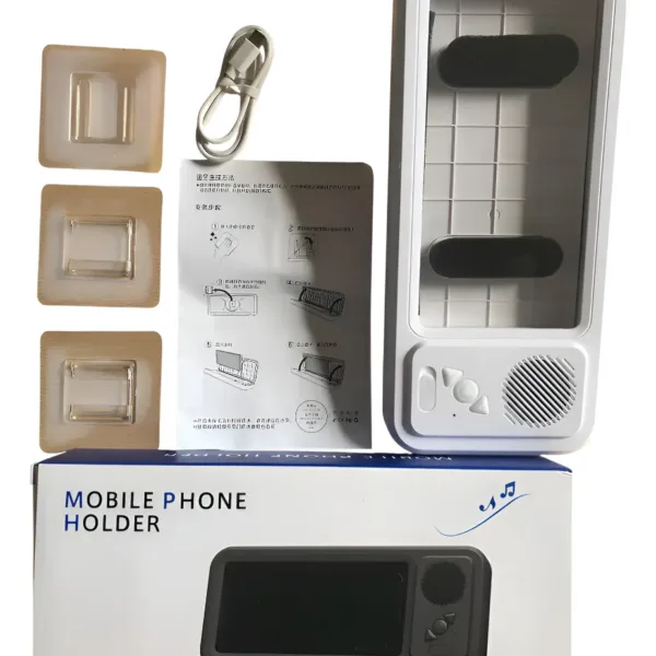 Soporte para celular de ducha con parlante