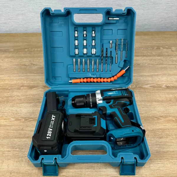 Kit de taladro inalámbrico con 2 baterías y accesorios